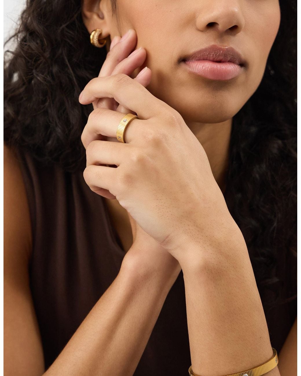 Accessorize Natural Stainless Steel Stone Band Ring