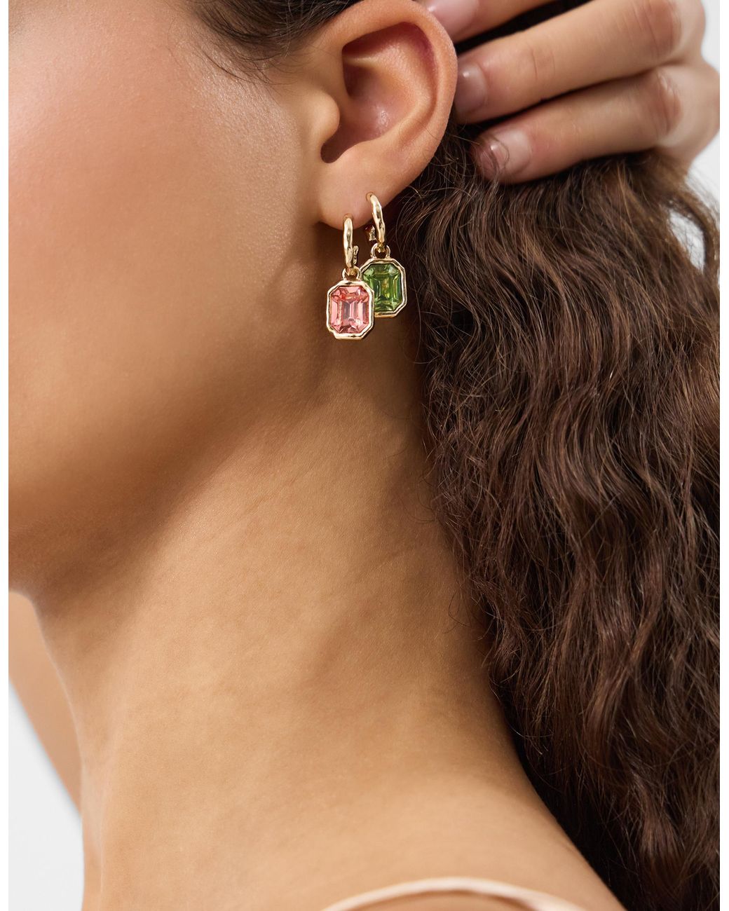 Accessorize Metallic 3-Pack Gem Drop Hoop Earrings