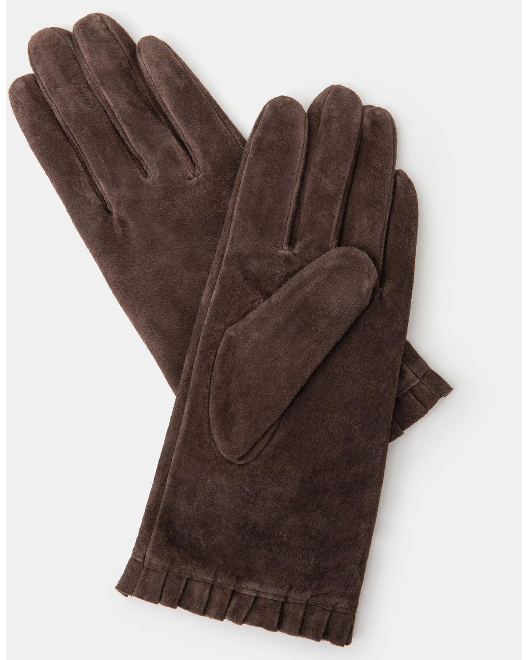 Accessorize Brown Frill Cuff Suede Gloves