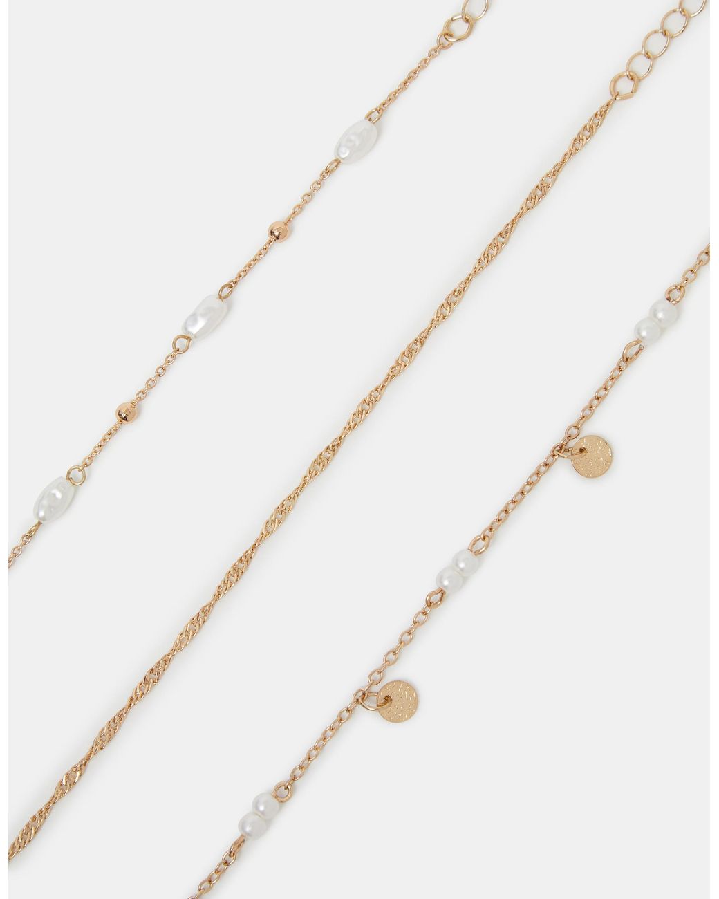 Accessorize Natural 3-Pack Pearl Charm Anklets