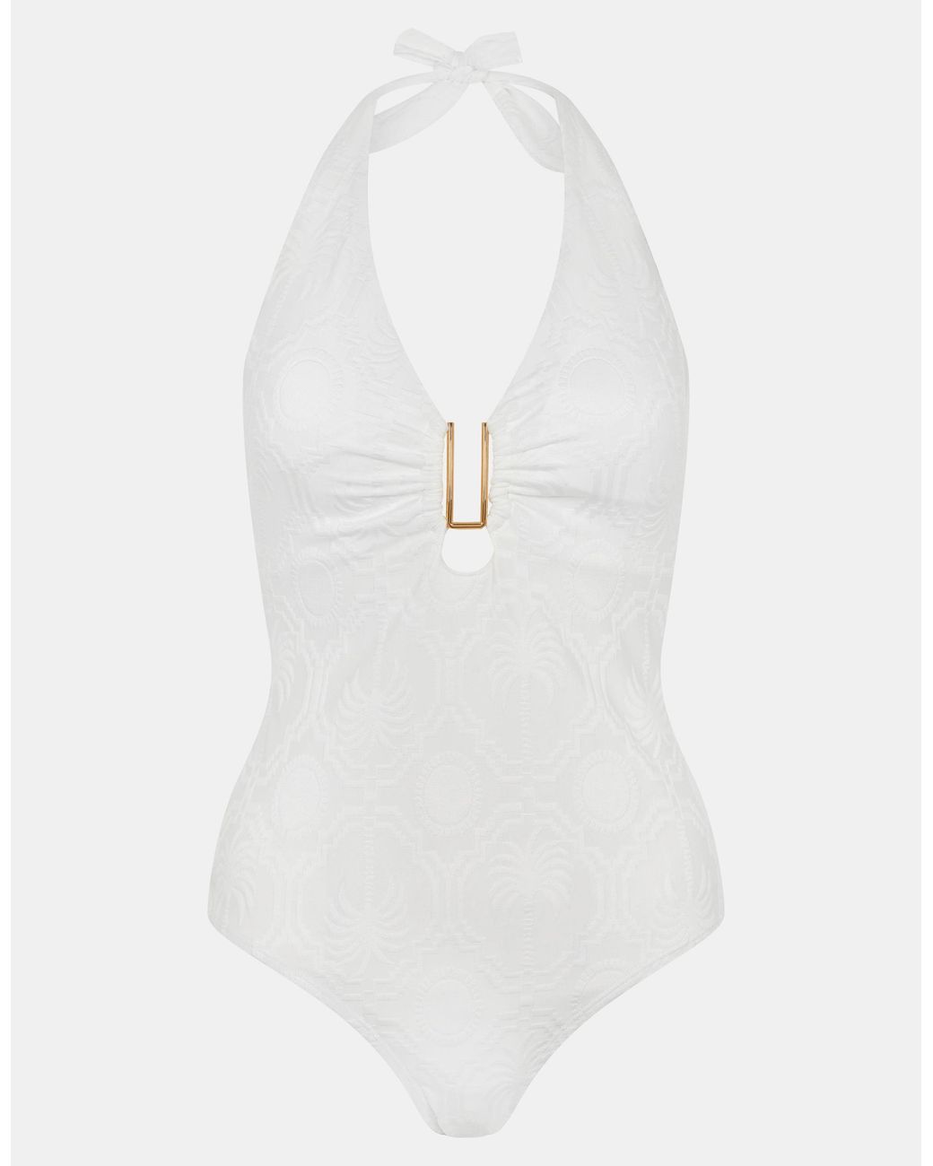 Accessorize White Tropical Jacquard Plunge Swimsuit