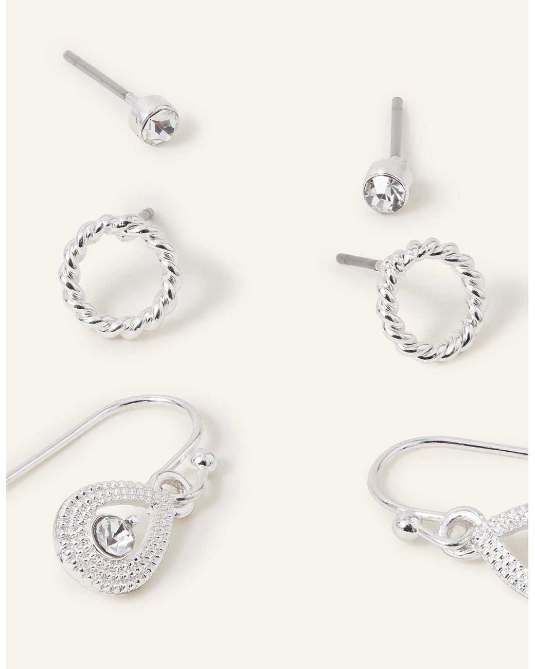 Accessorize Natural Crystal Drop Earrings Set Of Three