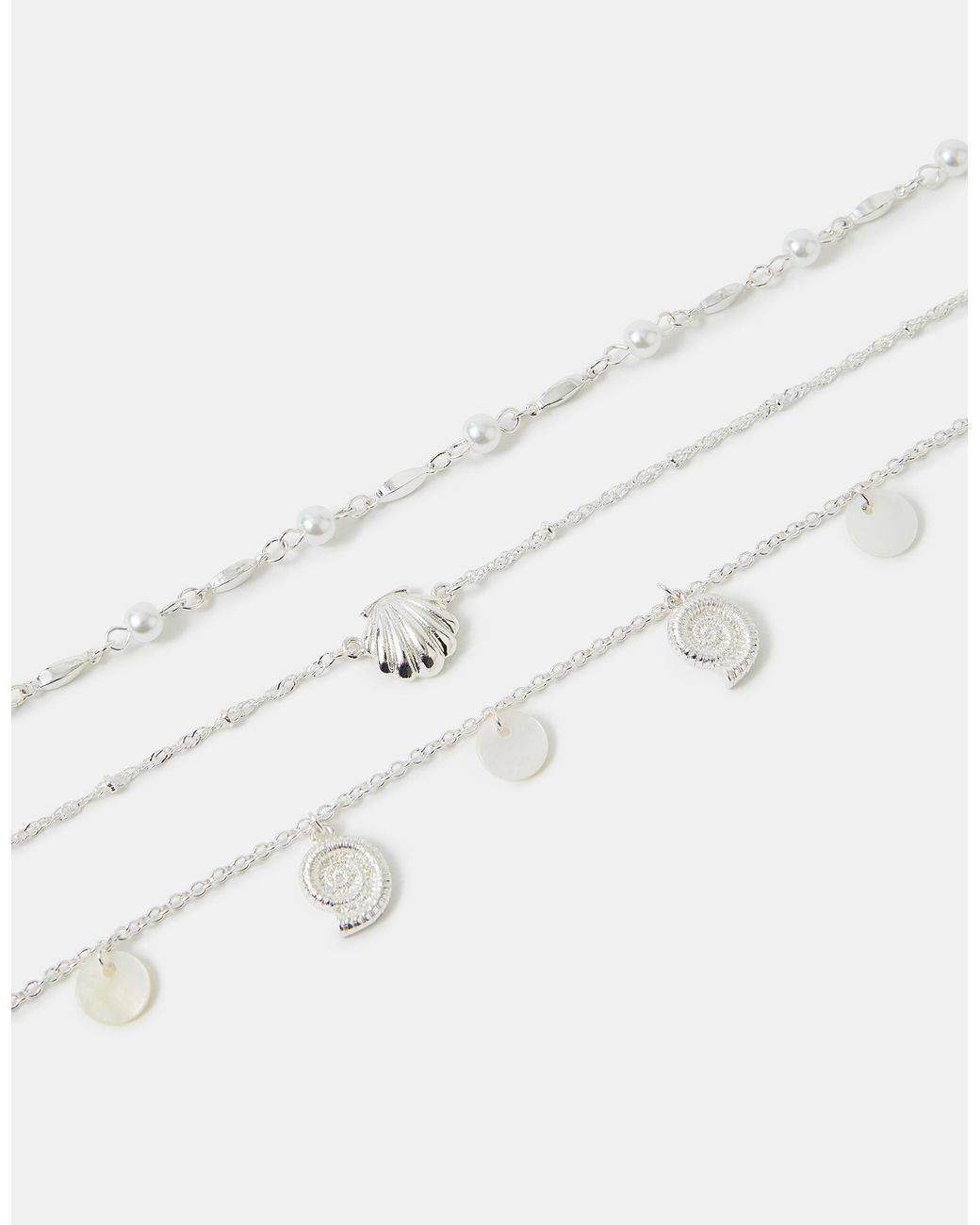 Accessorize Natural 3-Pack Shell Charm Anklets
