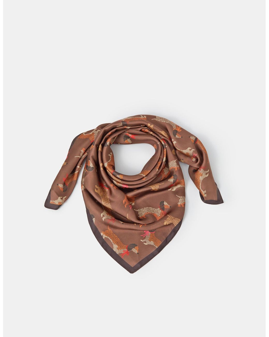 Accessorize Brown Sausage Dog Square Satin Scarf