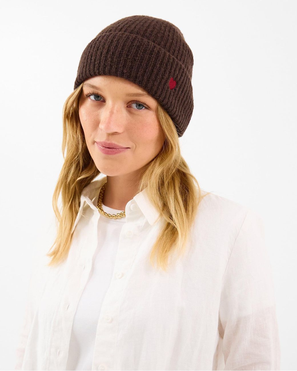 Accessorize Brown Heart Embroidered Beanie Hat