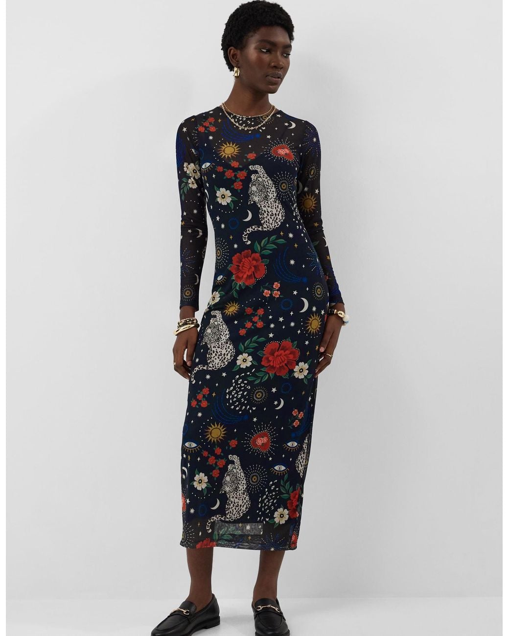 Accessorize Blue Celestial Print Mesh Maxi Dress