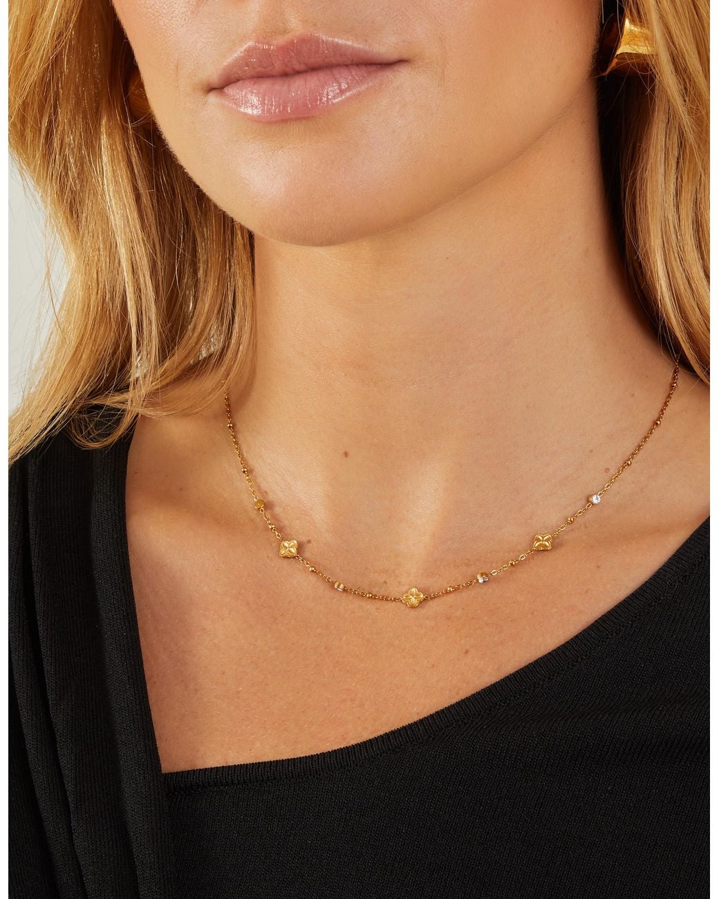 Accessorize White 14Ct-Plated Stainless Steel Diamanté Clover Station Necklace
