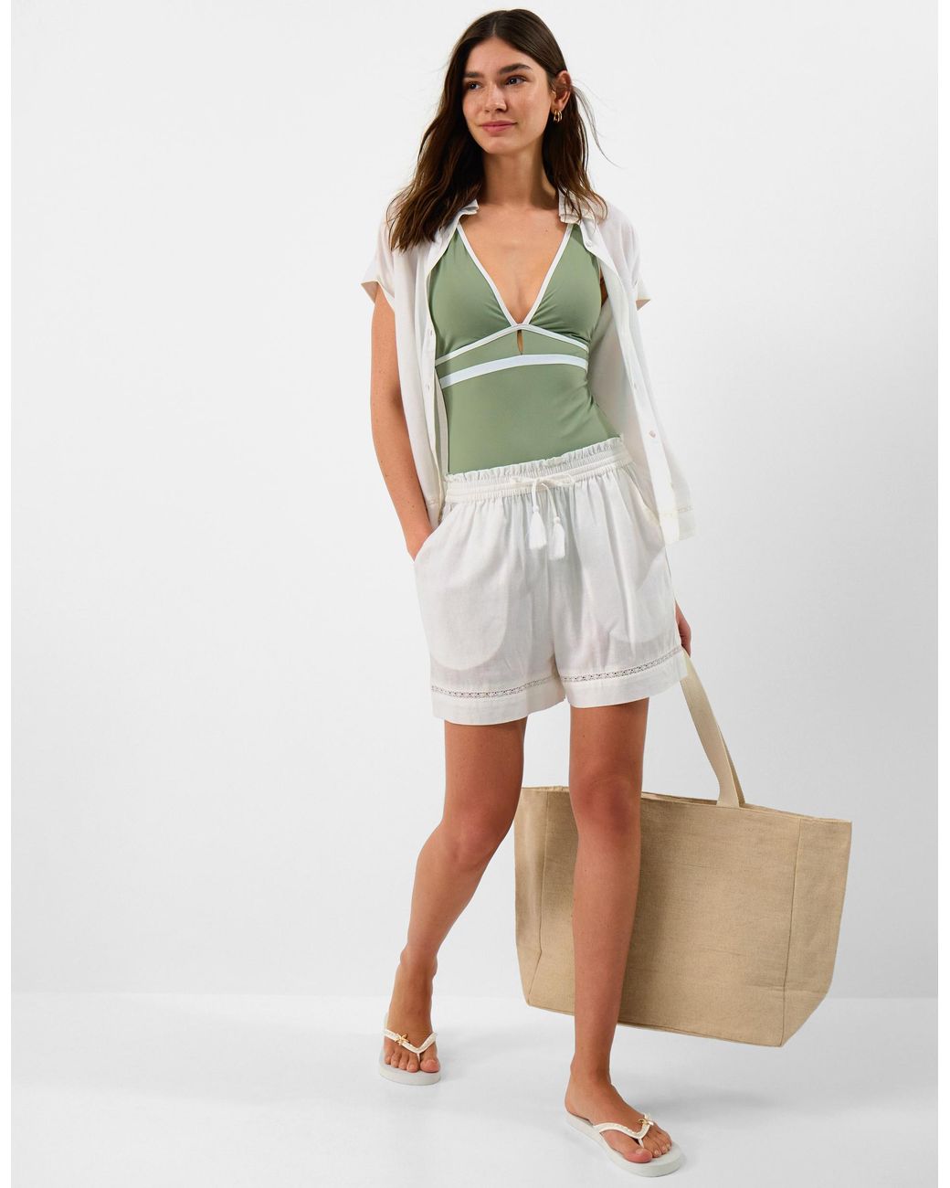 Accessorize White Lace Trim Beach Shorts