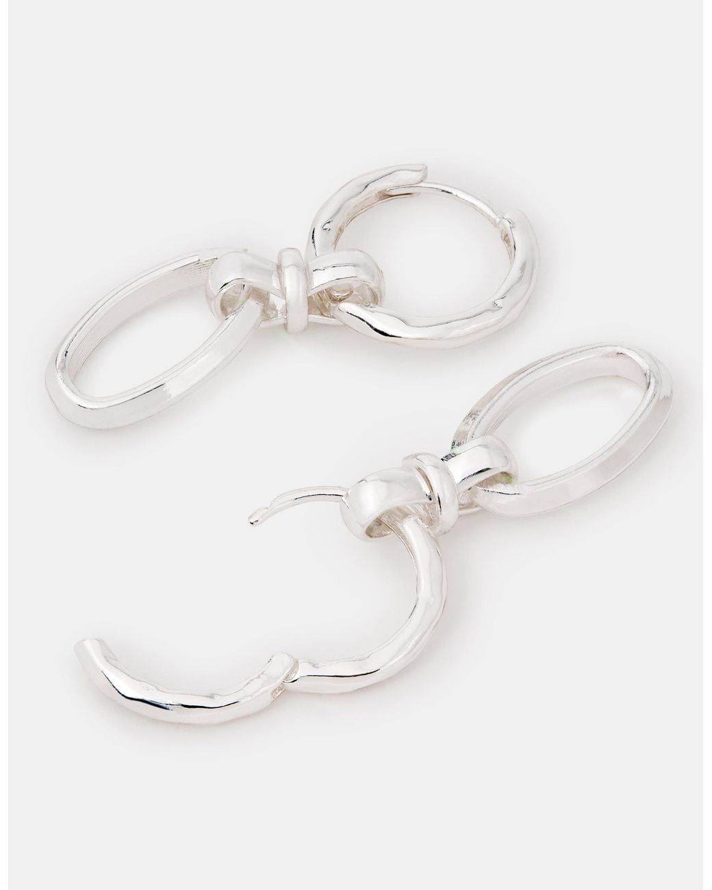 Accessorize White Sterling-Plated Knot Link Drop Hoop Earrings