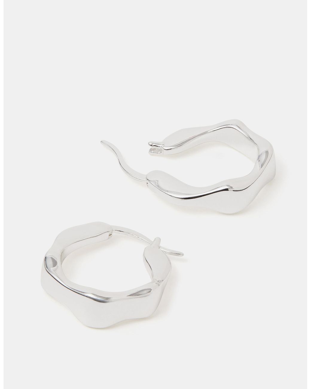 Accessorize White Sterling-Plated Chunky Molten Hoop Earrings
