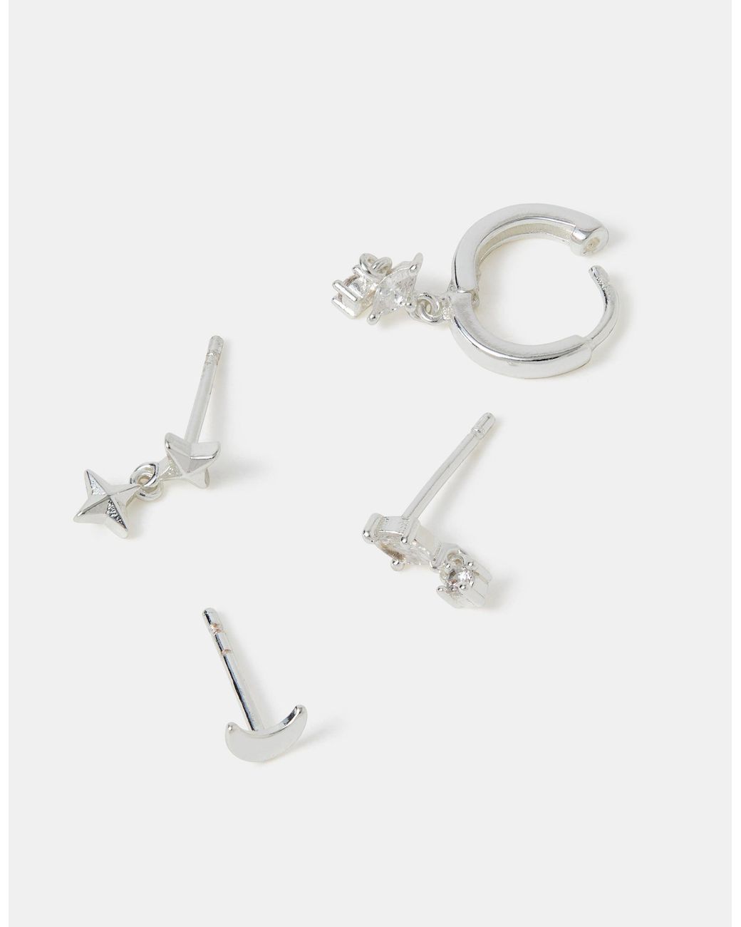 Accessorize White 4-Pack Sterling-Plated Celestial Stud & Hoop Earrings