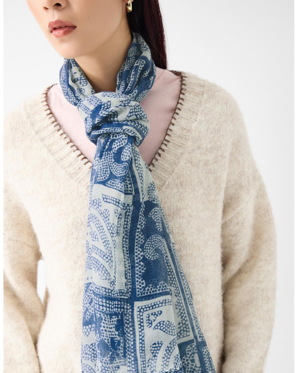 Accessorize Blue Lightweight Dotty Paisley Print Scarf