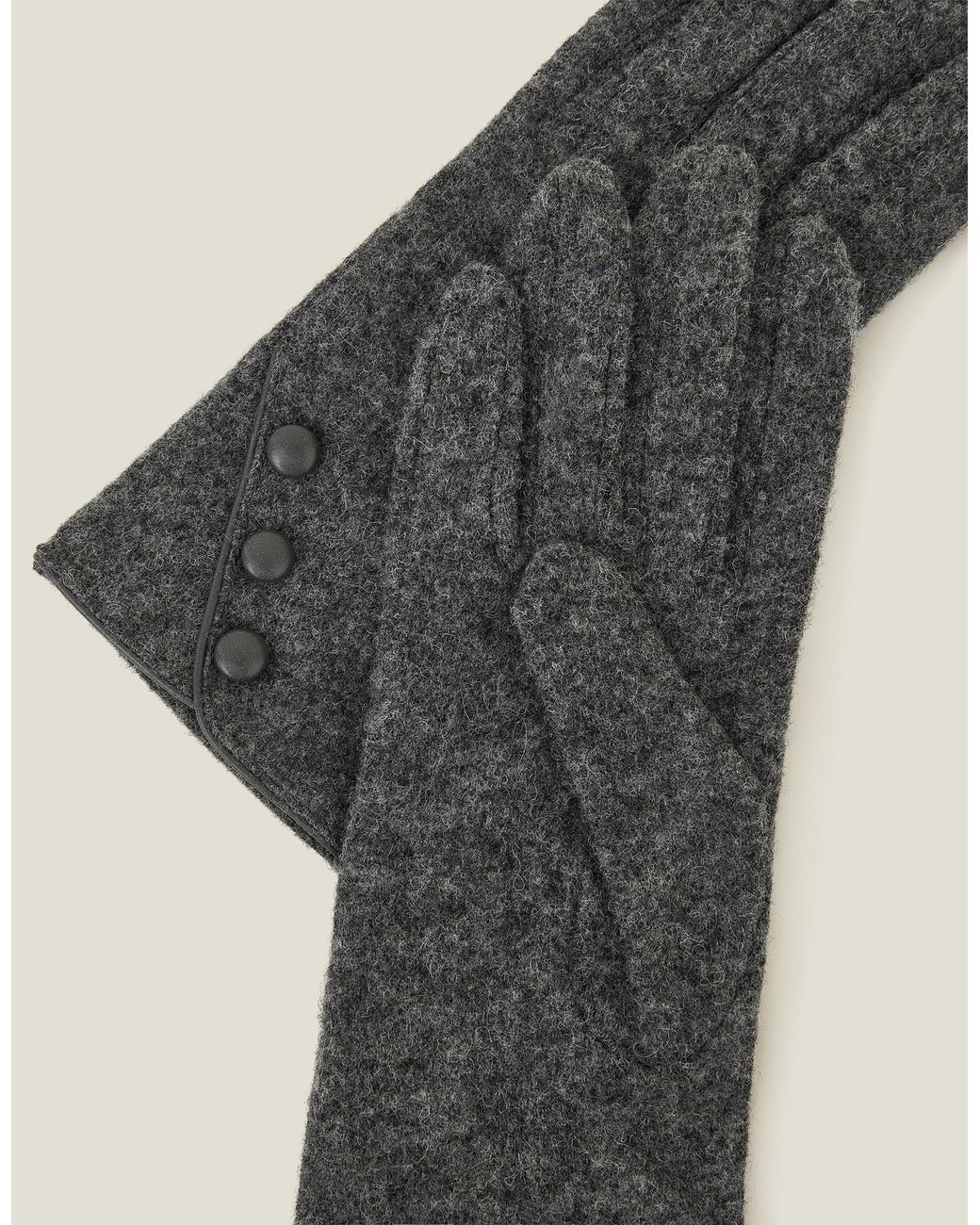 Accessorize Gray Knitted Wool Blend Touchscreen Button Gloves
