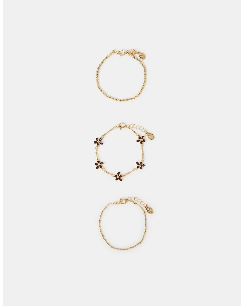 Accessorize Metallic 3-Pack Enamel Flower Chain Bracelets
