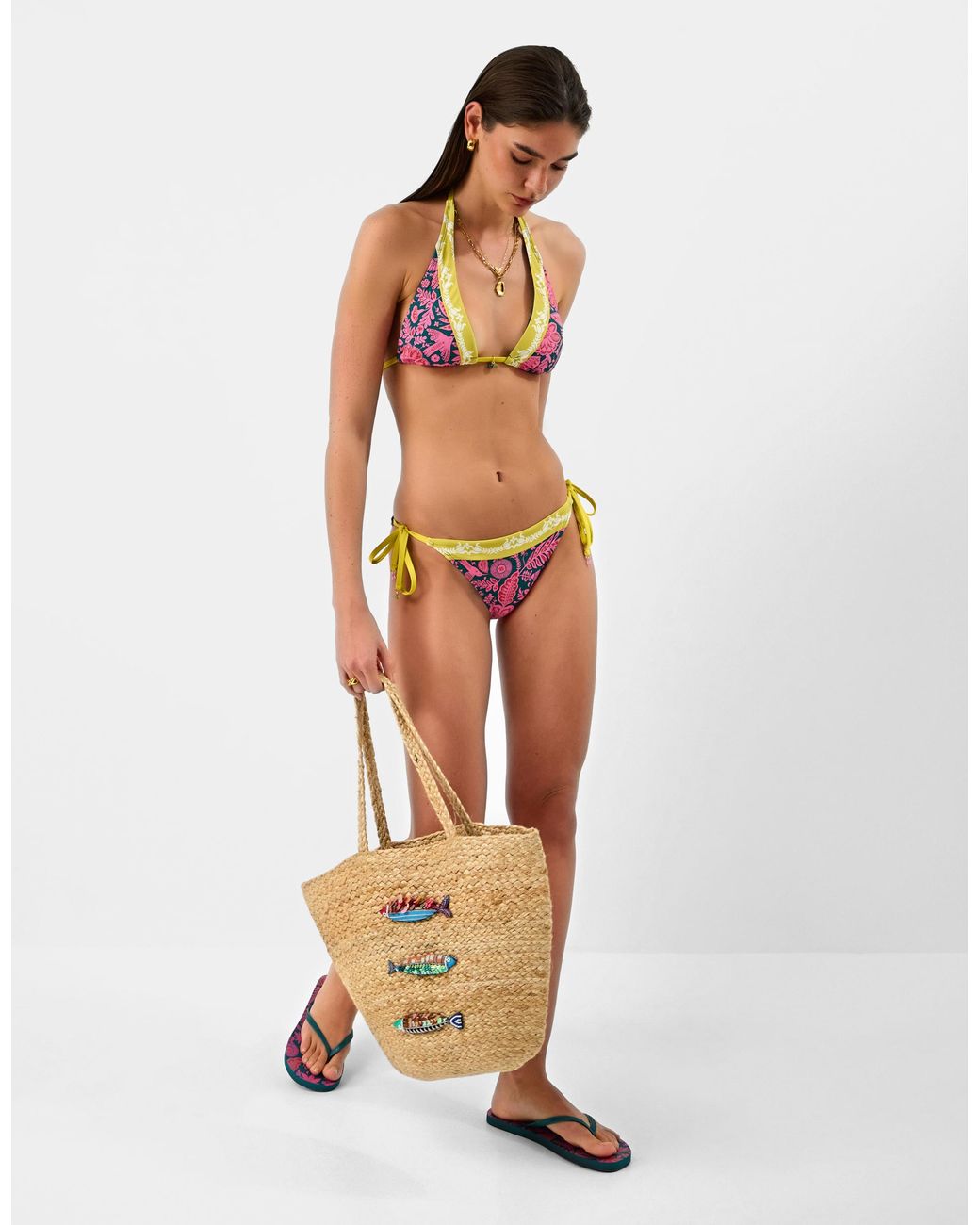 Accessorize Red Floral Print Triangle Bikini Top