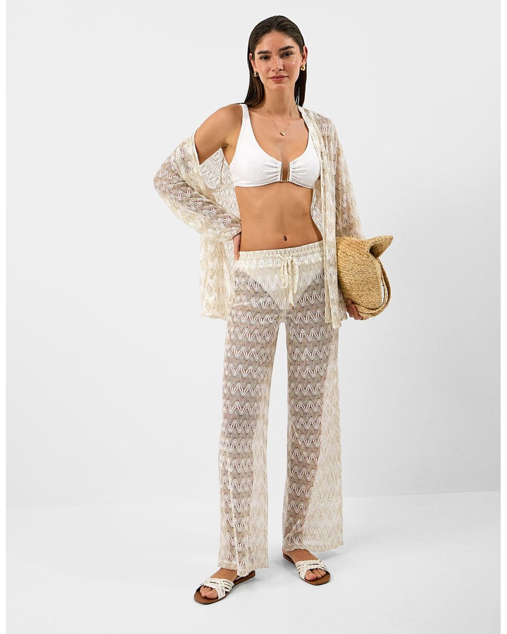 Accessorize White Crochet Wide Leg Beach Trousers
