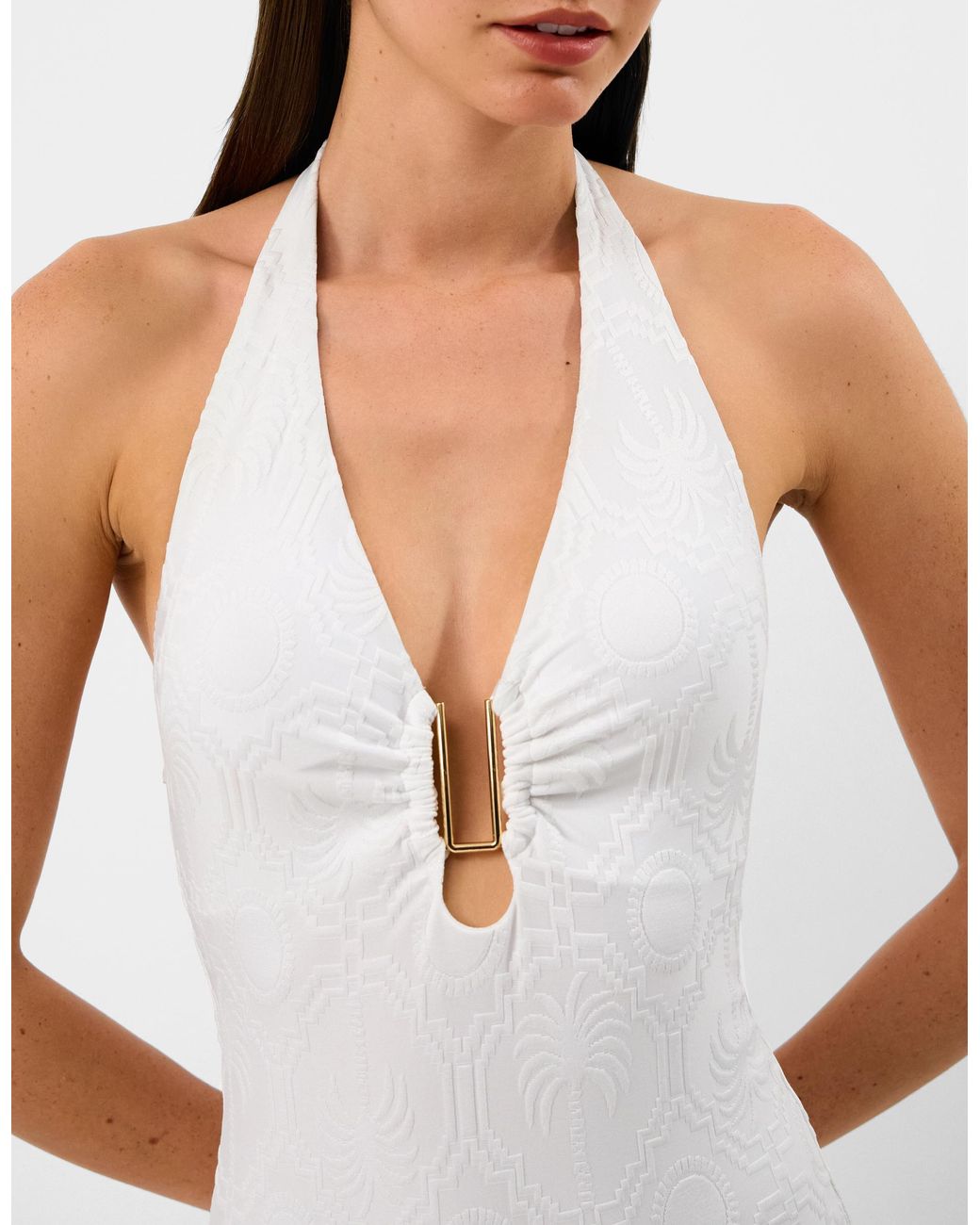 Accessorize White Tropical Jacquard Plunge Swimsuit