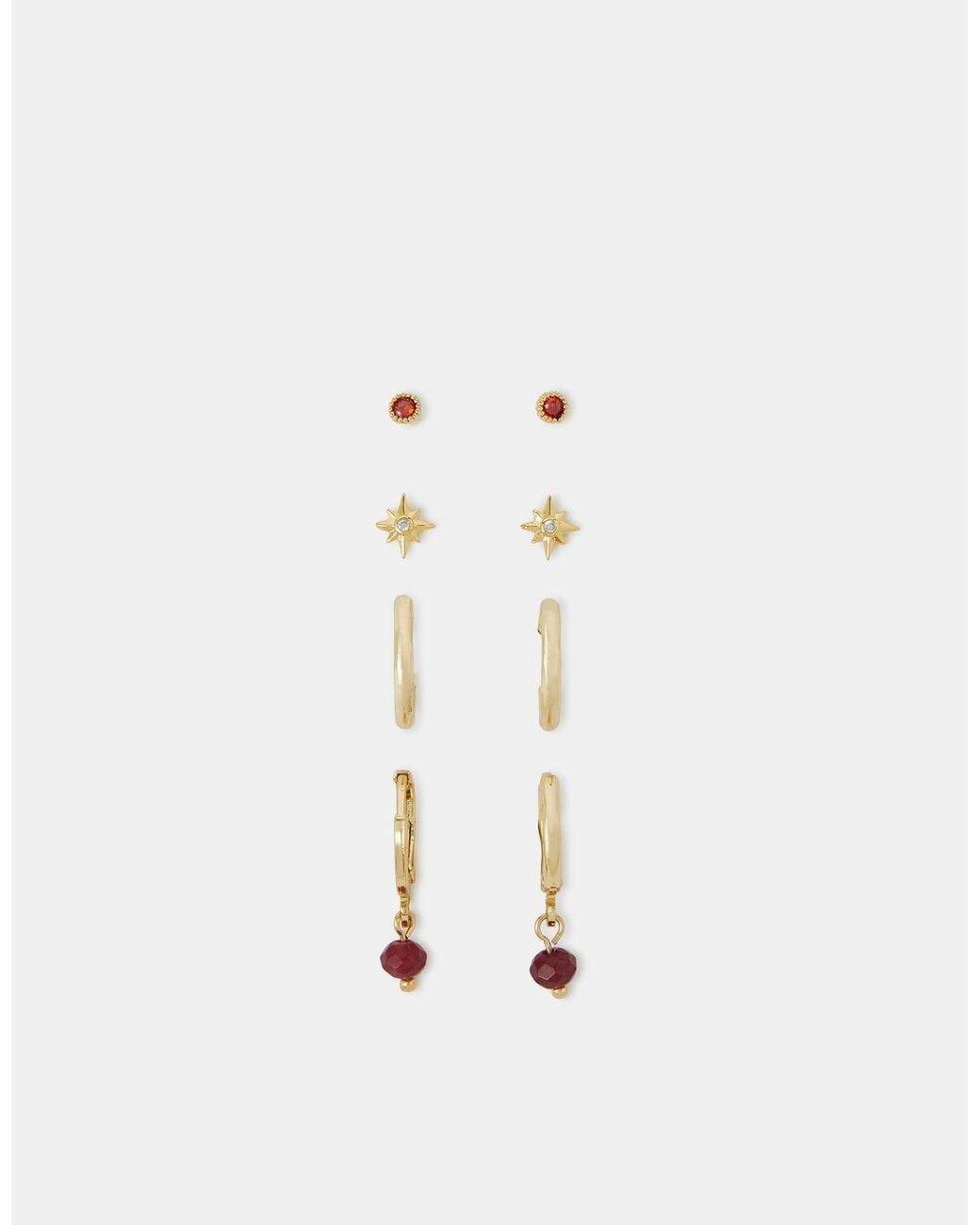 Accessorize White 4-Pack 14Ct-Plated Birthstone Stud & Hoop Earrings Set