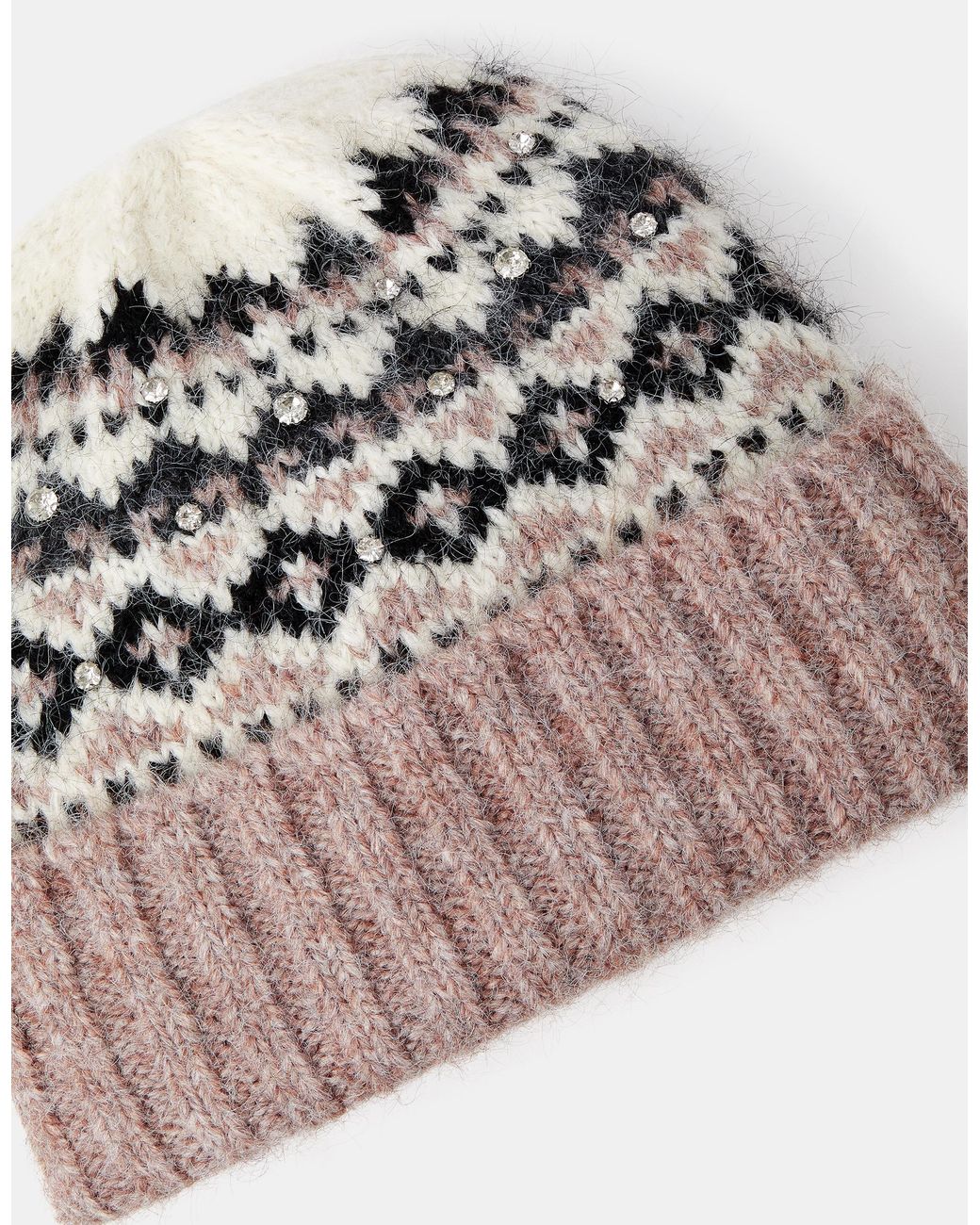 Accessorize Pink Embellished Fair Isle Beanie Hat