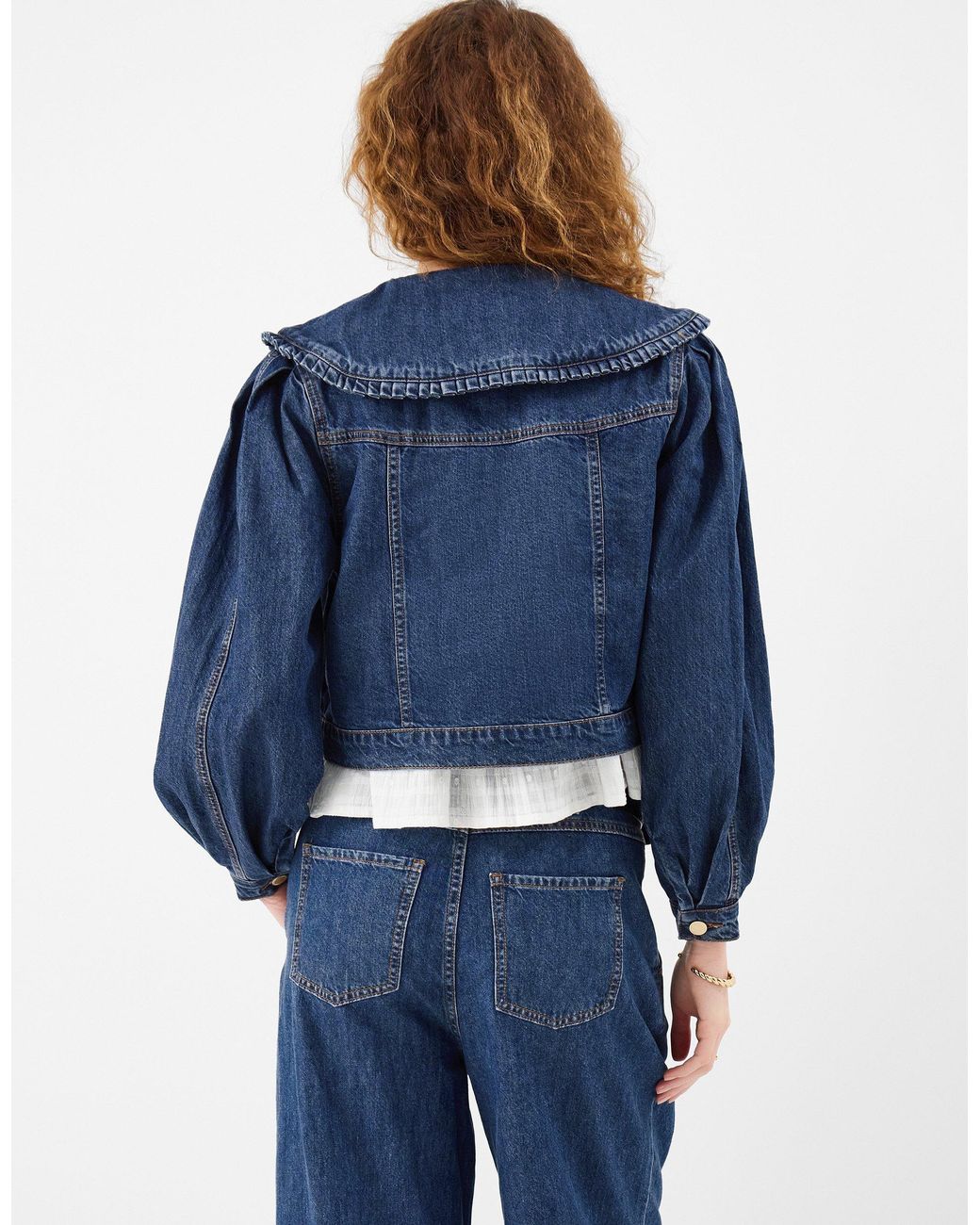 Accessorize Frill Collar Denim Jacket in Blue | Lyst UK