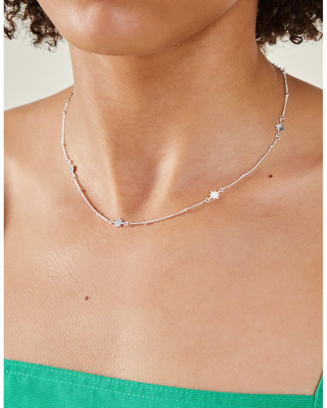 Accessorize Natural Sterling-Plated Star Station Necklace