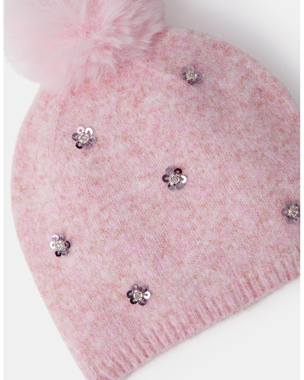 Accessorize Pink Floral Sequin Bobble Hat