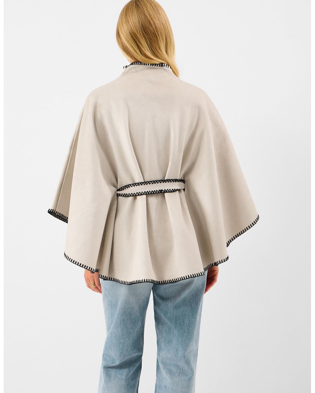 Accessorize Blue Contrast Trim Belted Poncho