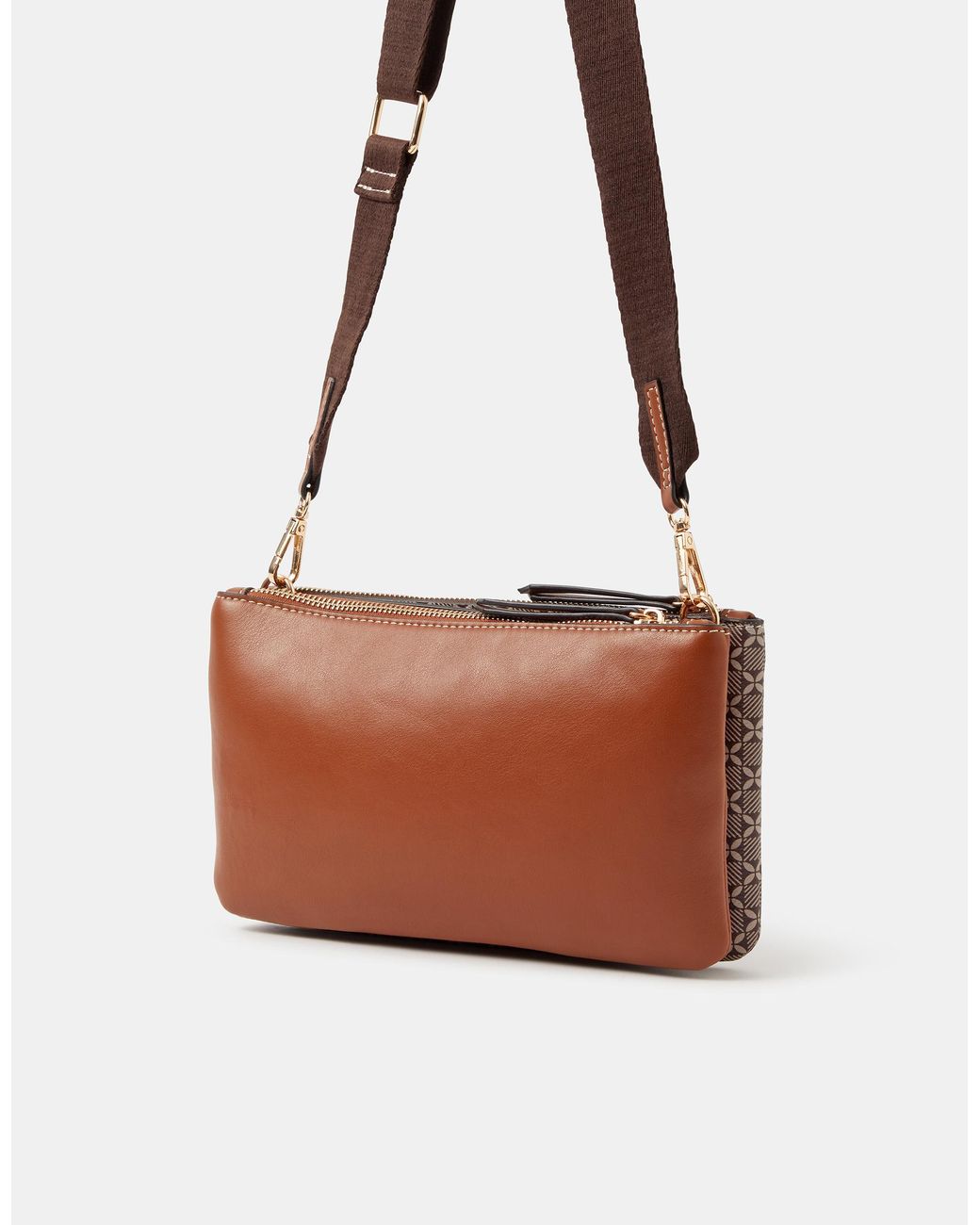Accessorize Brown Geometric Print Crossbody Bag