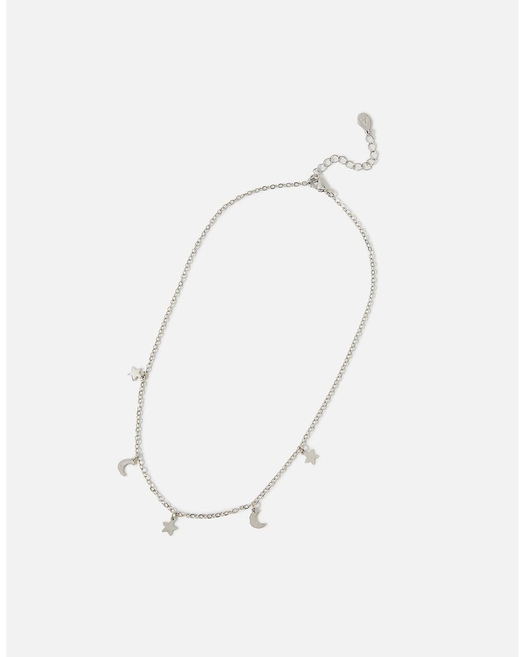Accessorize Natural Steel Star And Moon Station Necklace