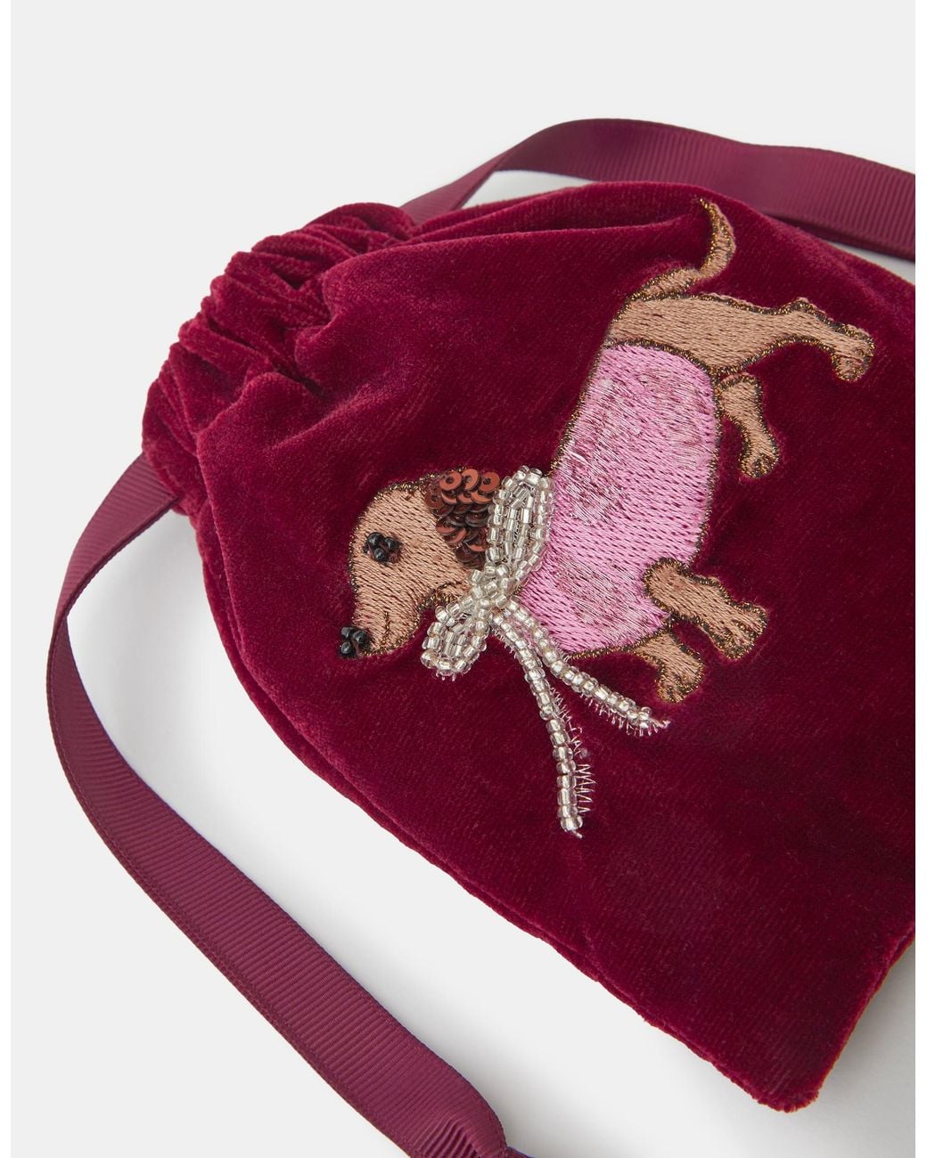 Accessorize Red Sausage Dog Velvet Drawstring Pouch