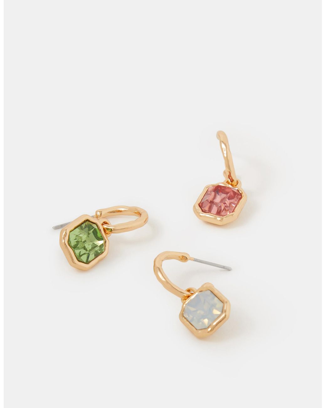 Accessorize Metallic 3-Pack Gem Drop Hoop Earrings