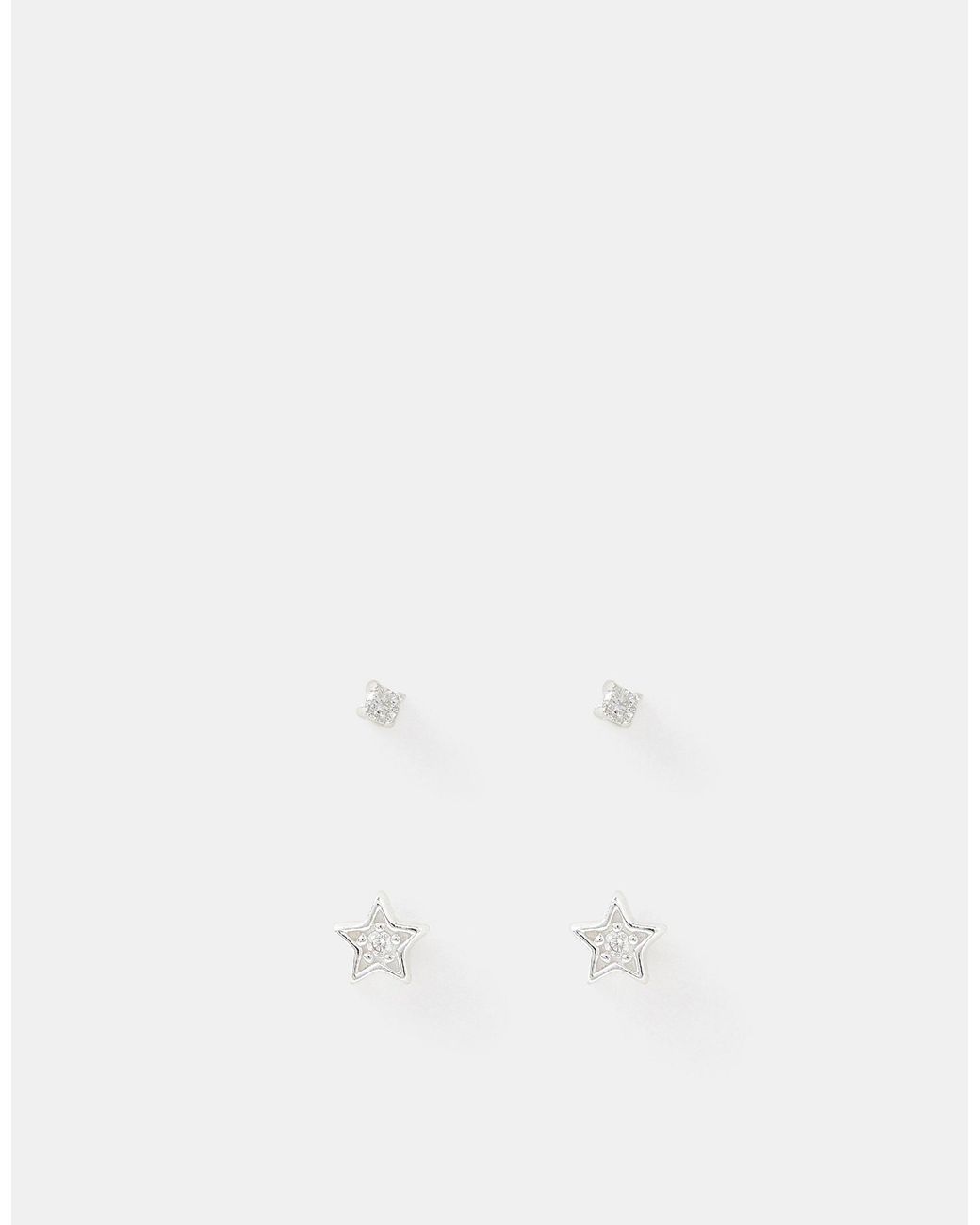 Accessorize Natural 2-Pack Sterling Diamanté & Star Stud Earrings
