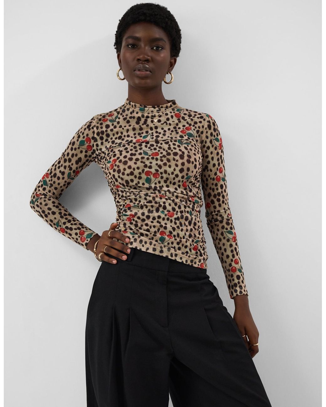Accessorize Brown Animal Print Mesh Long Sleeve Top