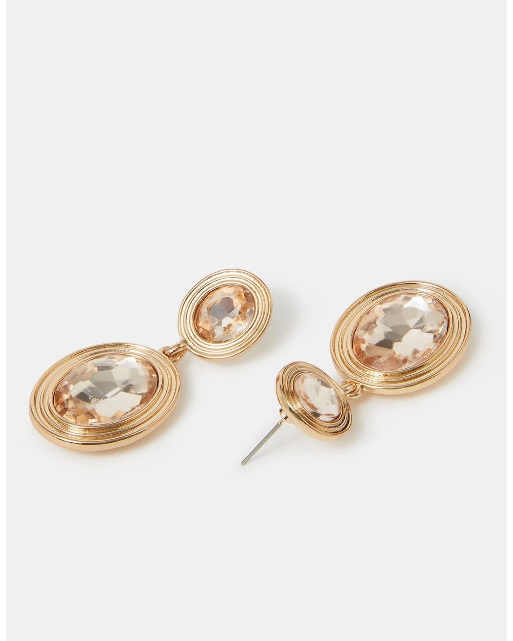 Accessorize Metallic Double Oval Gemstone Drop Earrings