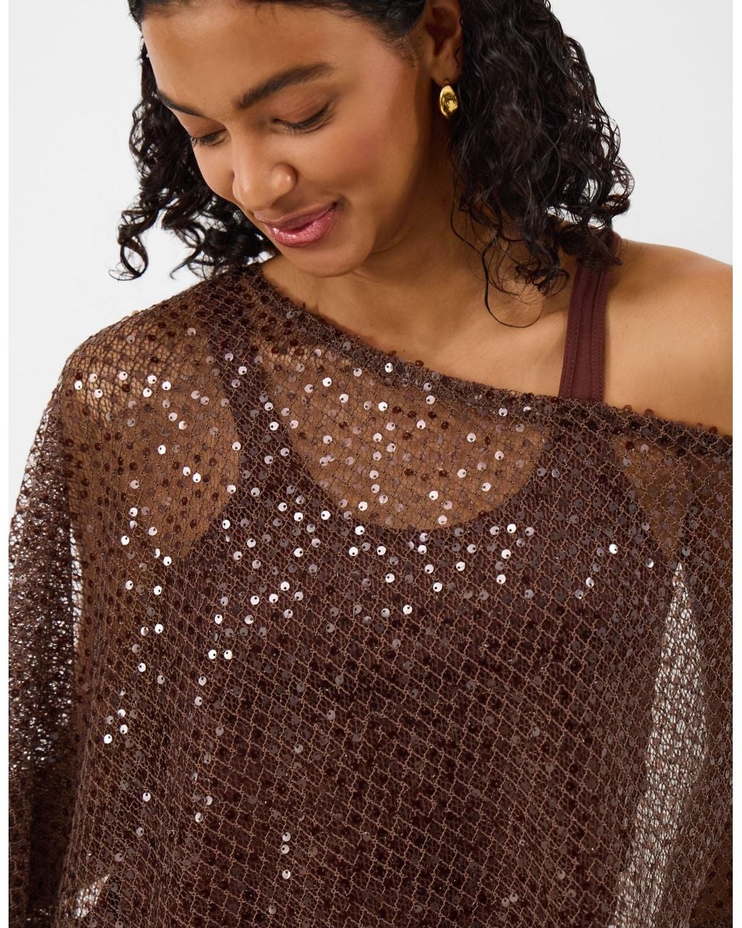 Accessorize Brown Sheer Sequin Poncho