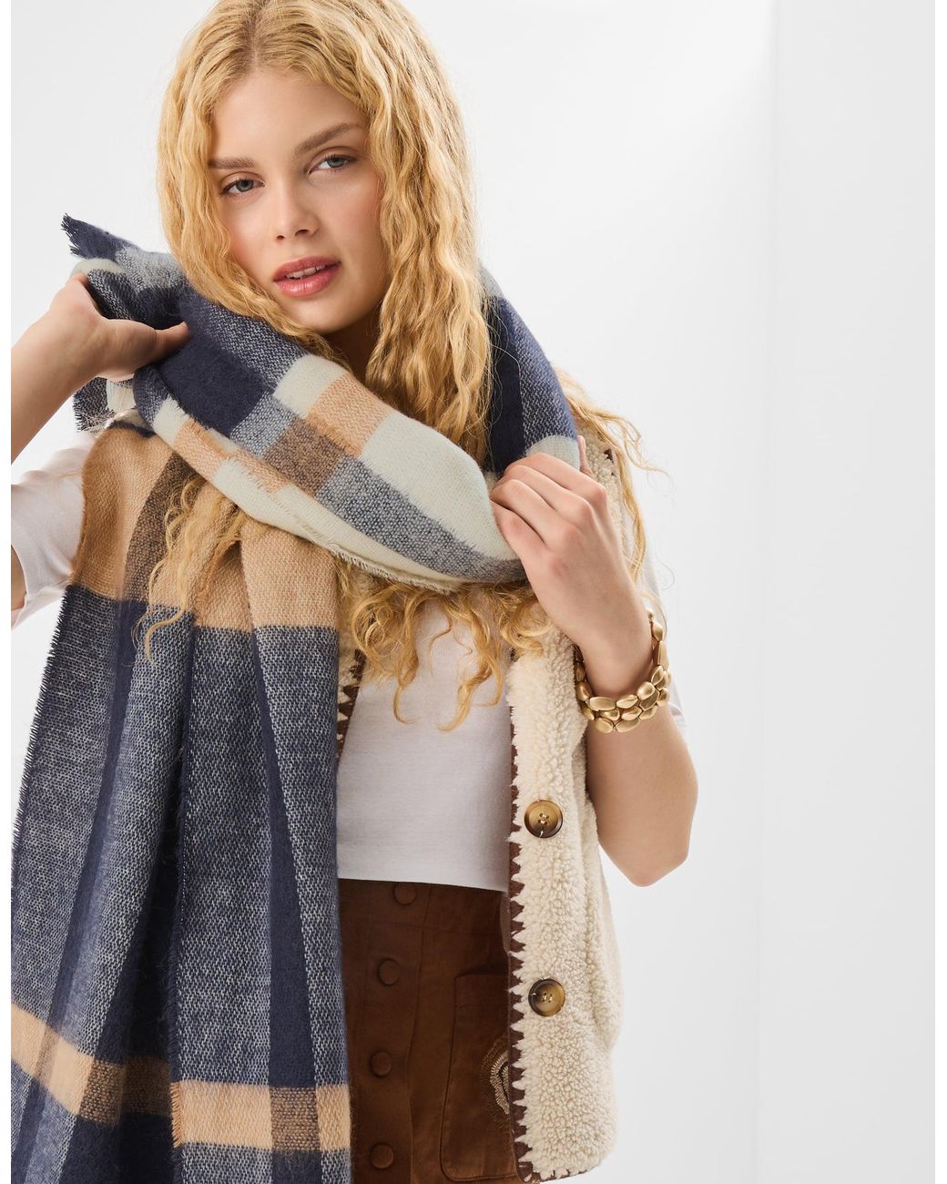 Accessorize Blue And Checked Check Blanket Scarf
