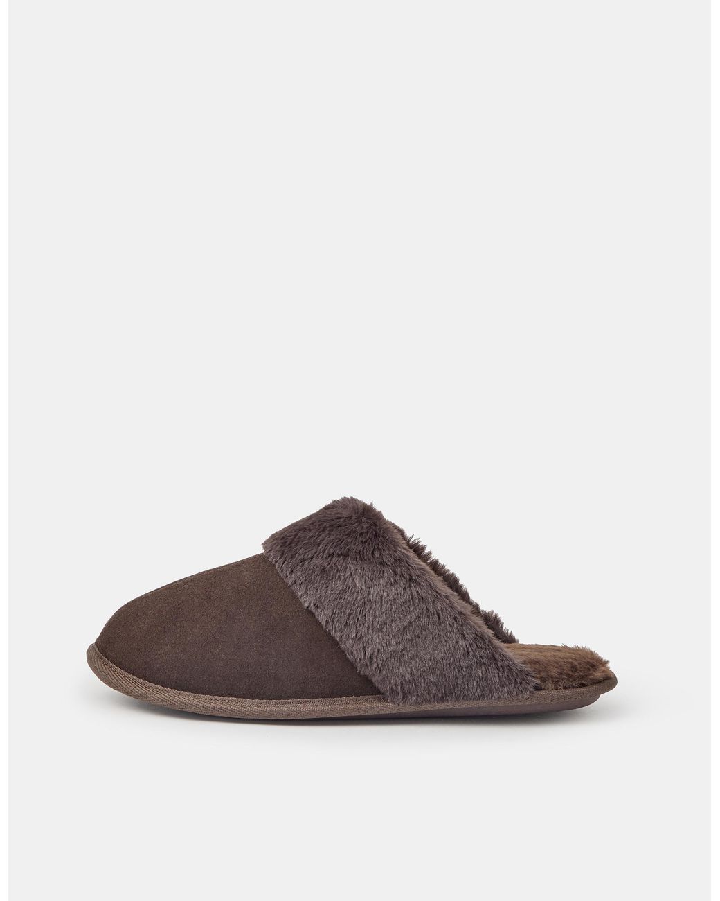 Accessorize Brown Suede Faux Fur Slippers