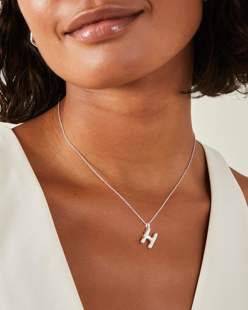 Accessorize White Sterling-Plated Molten Initial Pendant Necklace