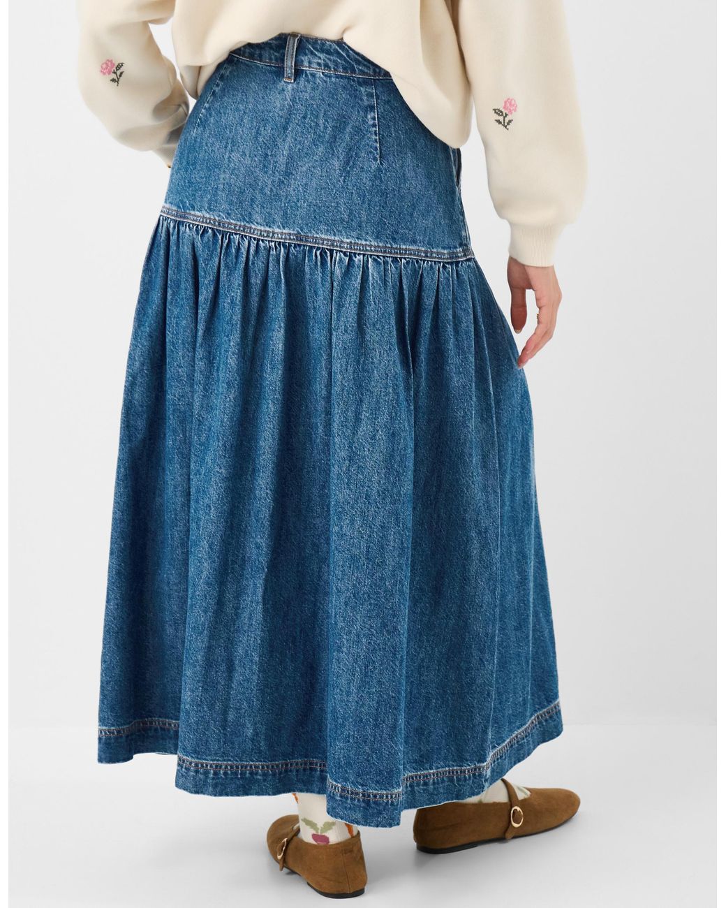 Accessorize Blue Cotton Denim Midi Skirt
