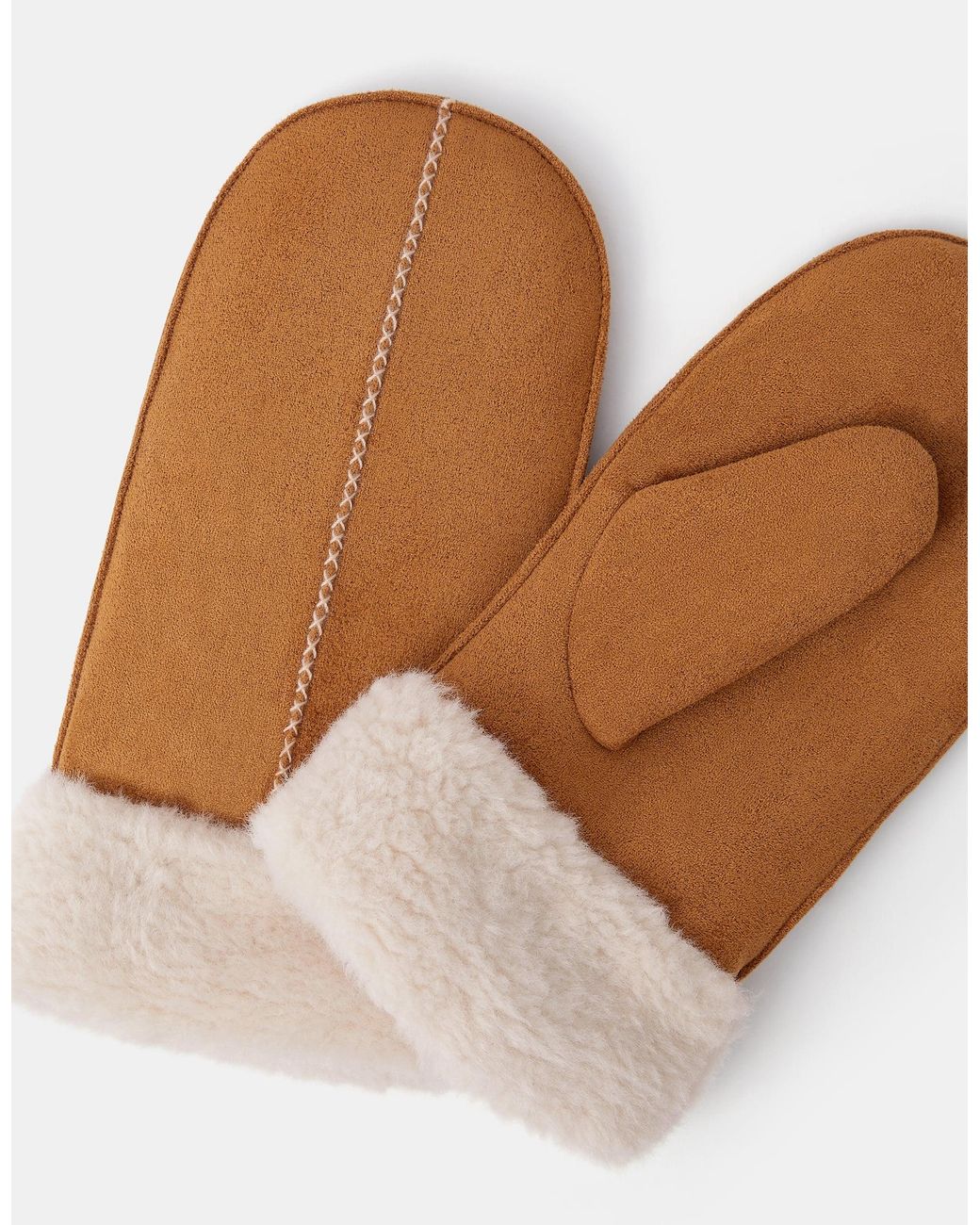 Accessorize Brown Faux Fur Trim Mittens