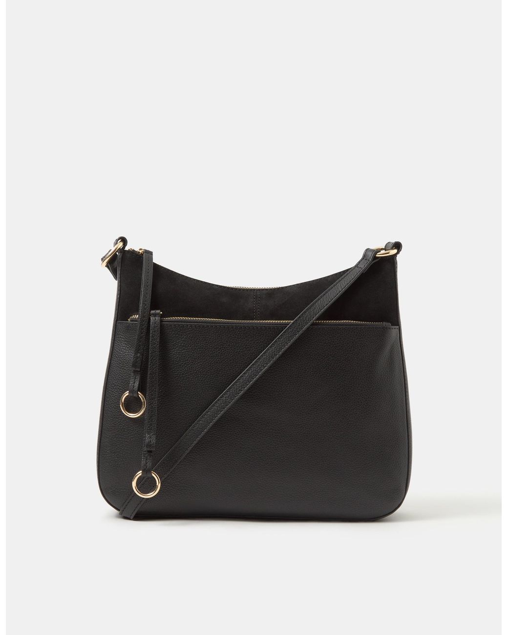 Accessorize Black Leather Messenger Crossbody Bag