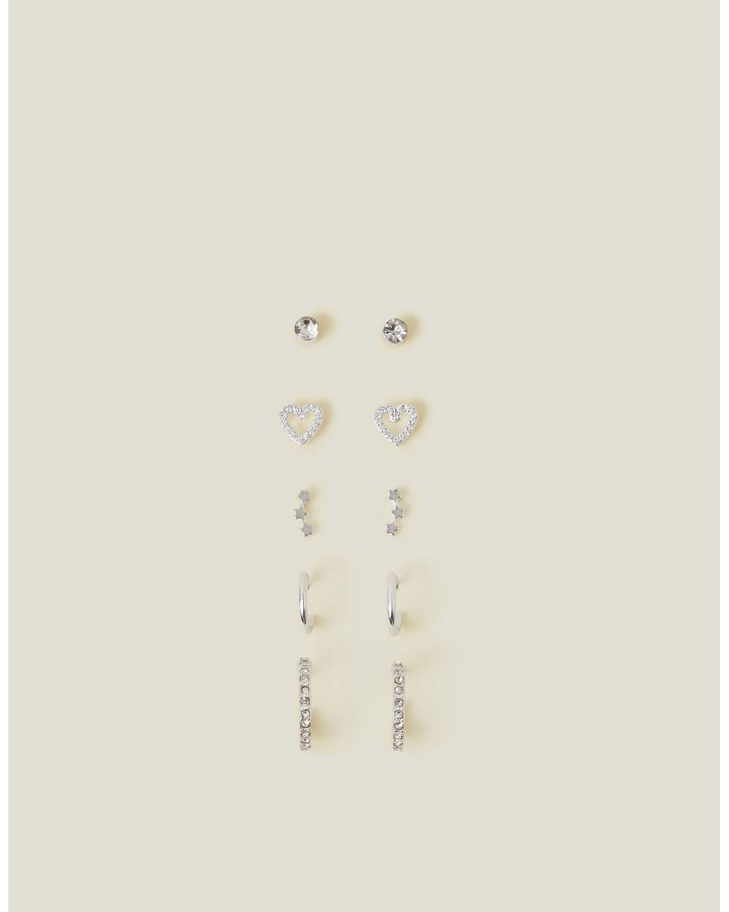 Accessorize Natural 10-Pack Diamanté Star Stud & Hoop Earrings
