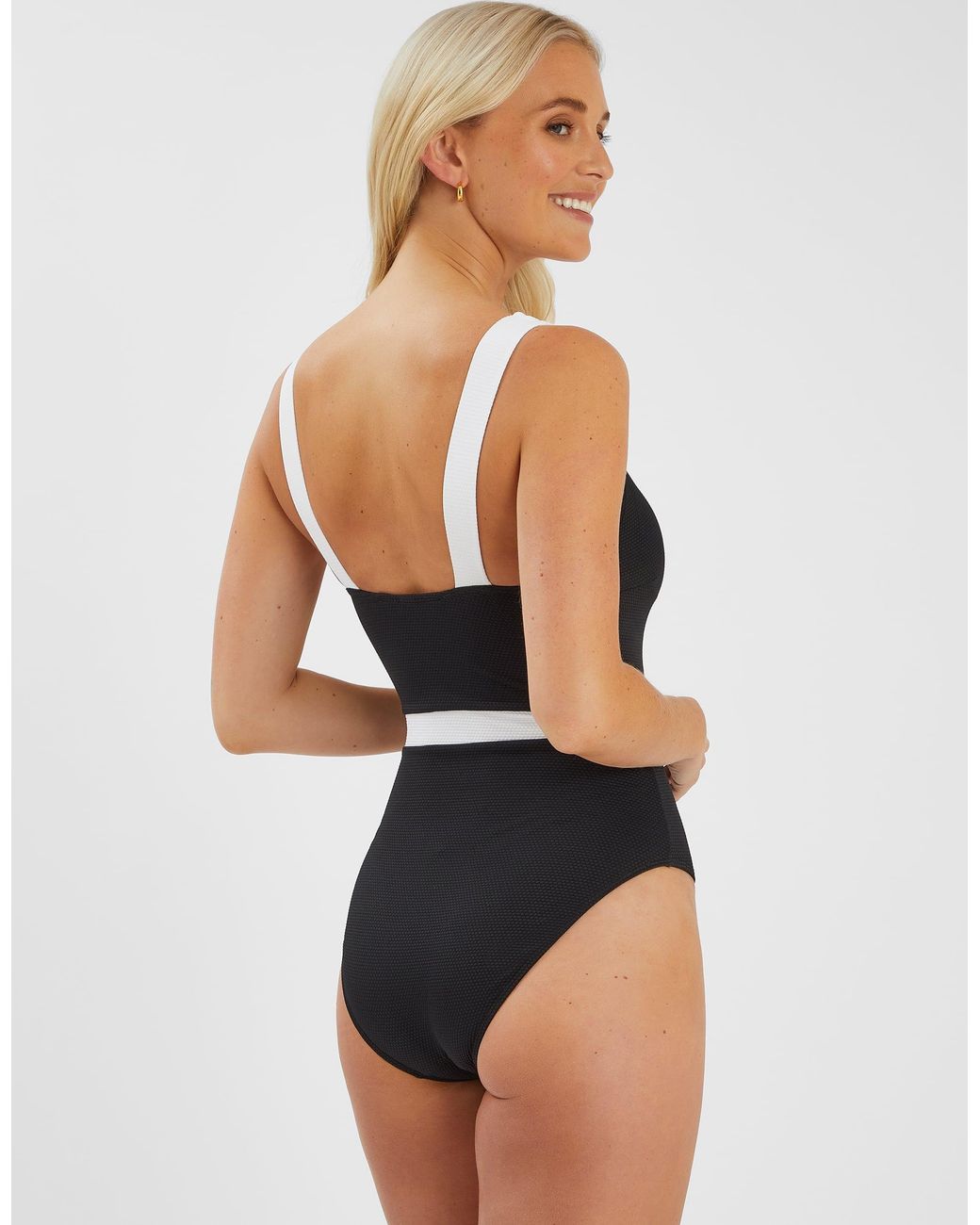 Accessorize Blue Textured Monochrome Shaping Swimsuit