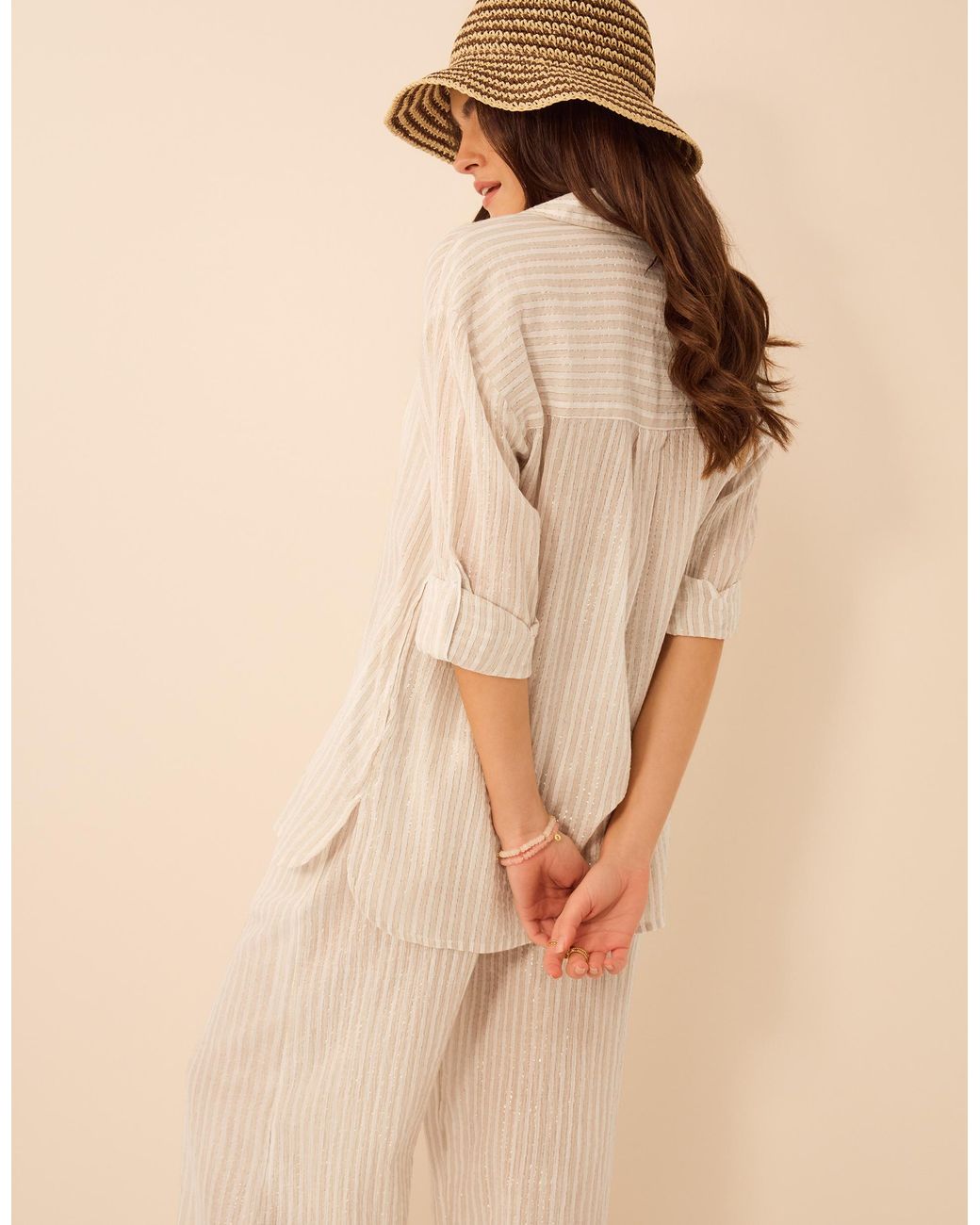 Accessorize Natural Shimmer Stripe Cotton Shirt, & Cream