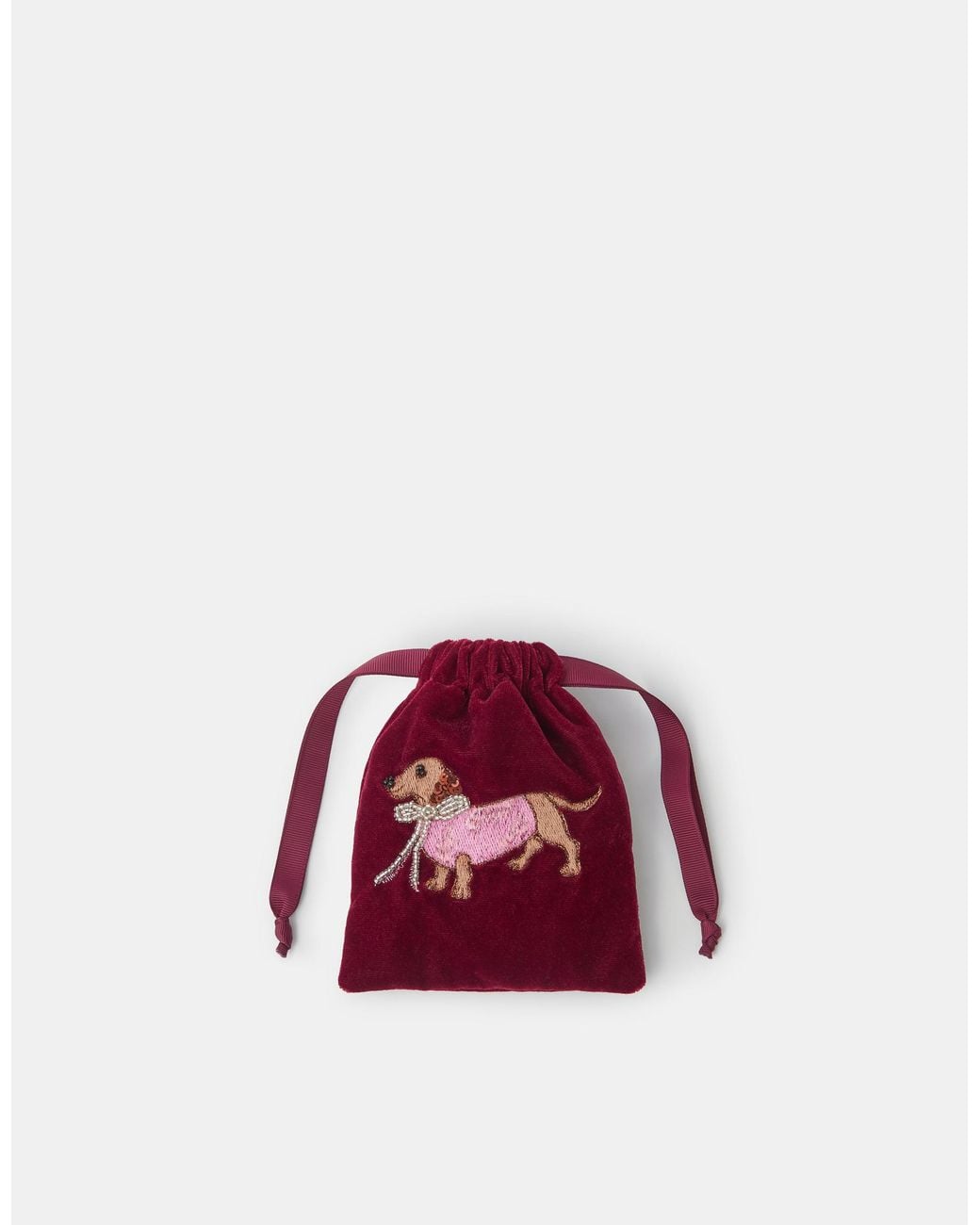Accessorize Red Sausage Dog Velvet Drawstring Pouch