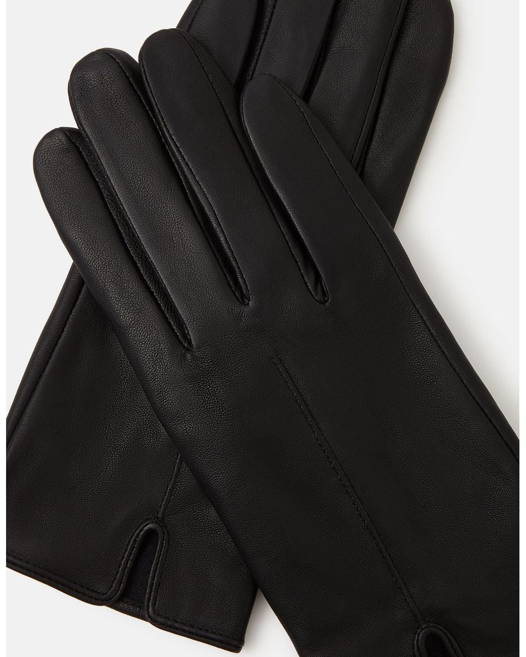 Accessorize Black Faux Fur Lined Touchscreen Leather Gloves, Size: S M