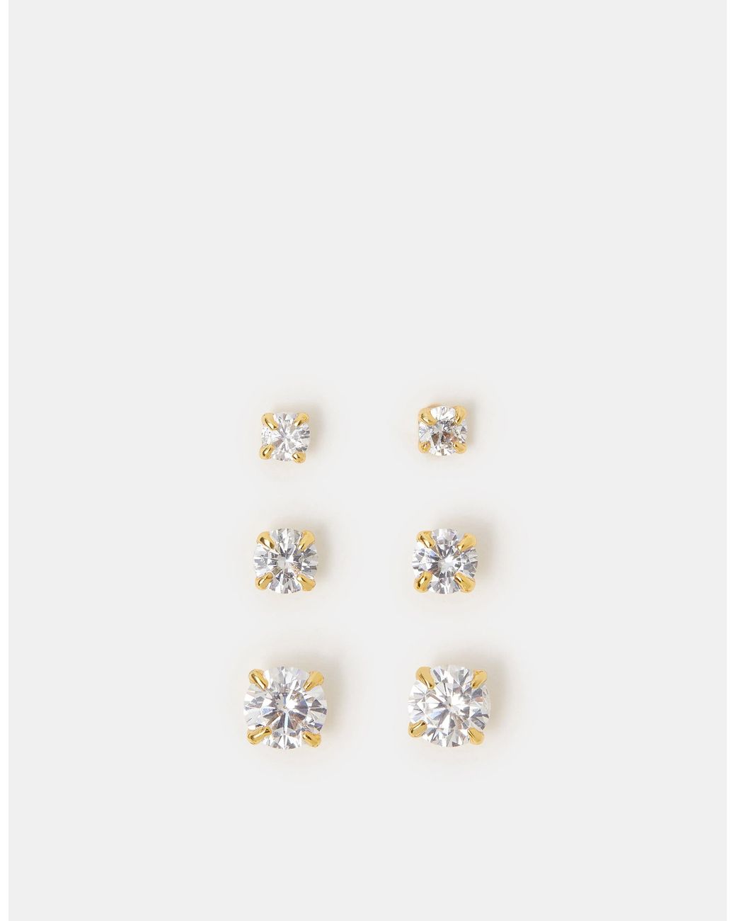 Accessorize Natural 3-Pack 14Ct-Plated Crystal Stud Earrings