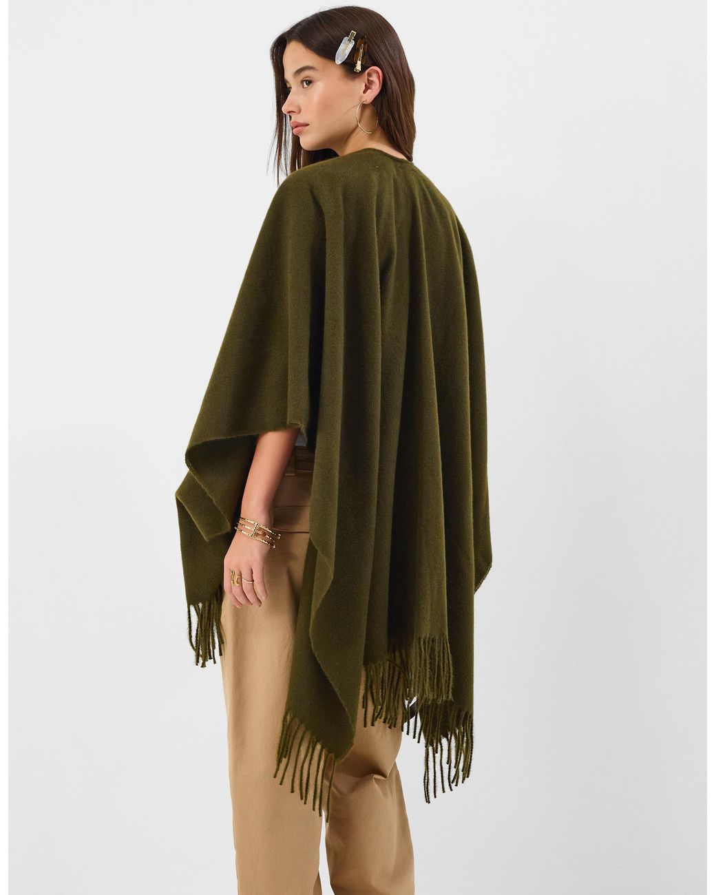 Accessorize Green Knitted Fringe Poncho