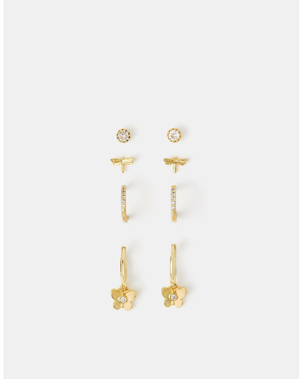 Accessorize Metallic 4-Pack 14Ct-Plated Dragonfly Stud & Hoop Earrings