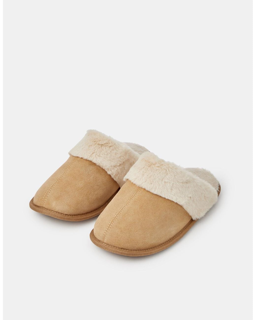 Accessorize Natural Suede Faux Fur Slippers